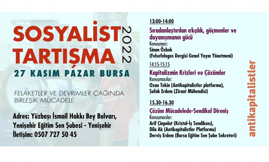 Bursa'da 27 Kasım'da Sosyalist Tartışma 2022 toplantıları