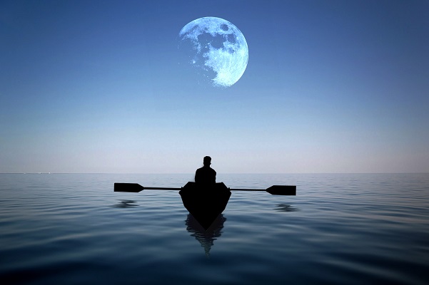 time-moon-man-boat-sea-wallpaper